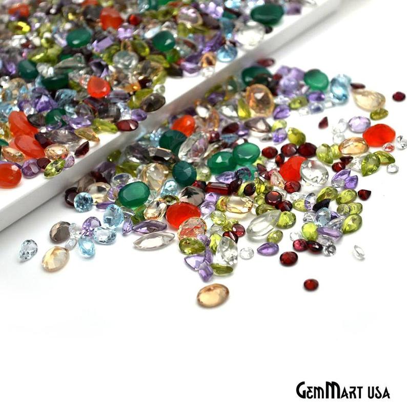 Mix Wholesale Gemstones, 100% Natural Semi-Precious Gems, Multi Color Faceted Loose Gems, 6-12mm, Mixed, 50 Carats
