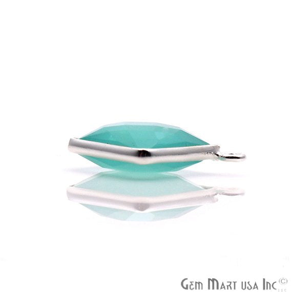 Aqua Chalcedony, Gemstone Connector, Connector Charm, Silver Bail, Square 10mm (AD-10235) - GemMartUSA