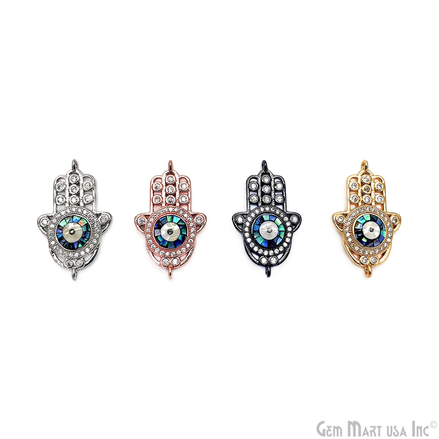 Hamsa Charm Necklace Cubic Zircon 28x17mm Double Bail Pendant