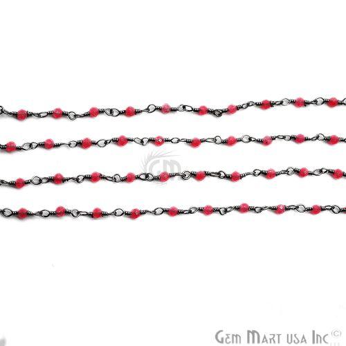 Hot Pink Chalcedony Oxidized Wire Wrapped Gemstone Beads Rosary Chain (762862436399)
