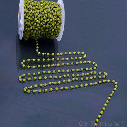 Light Green jade 4mm Beads Oxidized Wire Wrapped Rosary Chain (762865516591)