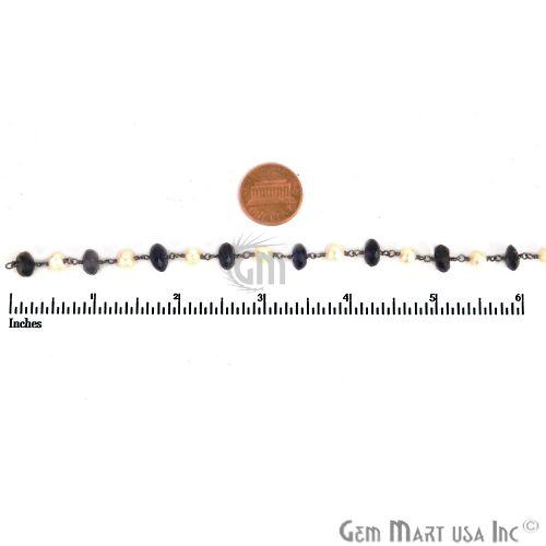 Iolite 7-8mm With Pearl 5-6mm Oxidized Wire Wrapped Rosary Chain (762866139183)