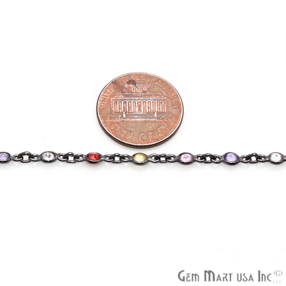 Multi Color Zircon 4mm Round Shape Oxidized Continuous Connector Chain