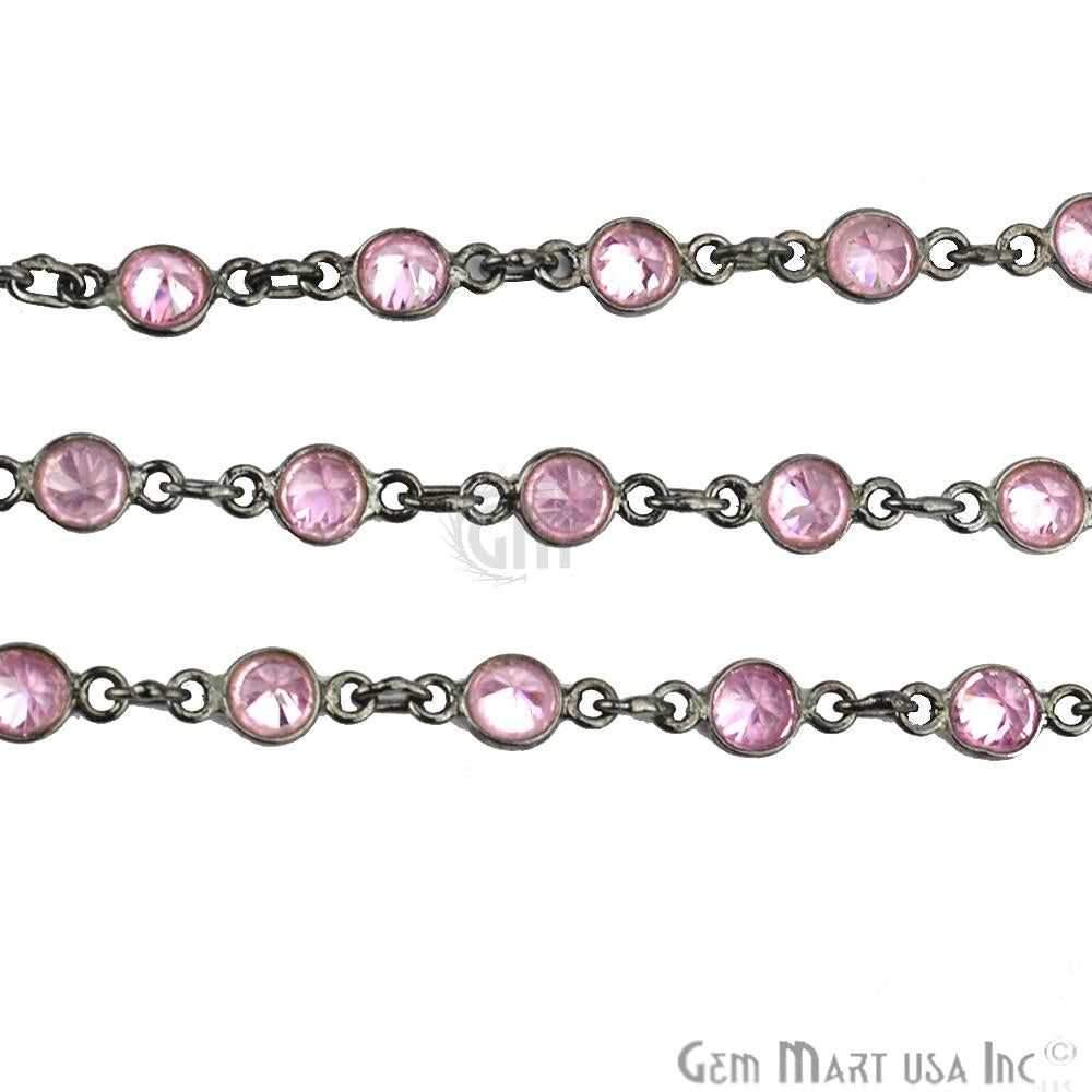 Pink Zircon 4mm Round Oxidized Continuous Connector Chain (764250521647)