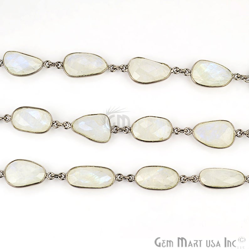 Rainbow Moonstone 15mm Oxidized Bezel Continuous Connector Chain - GemMartUSA