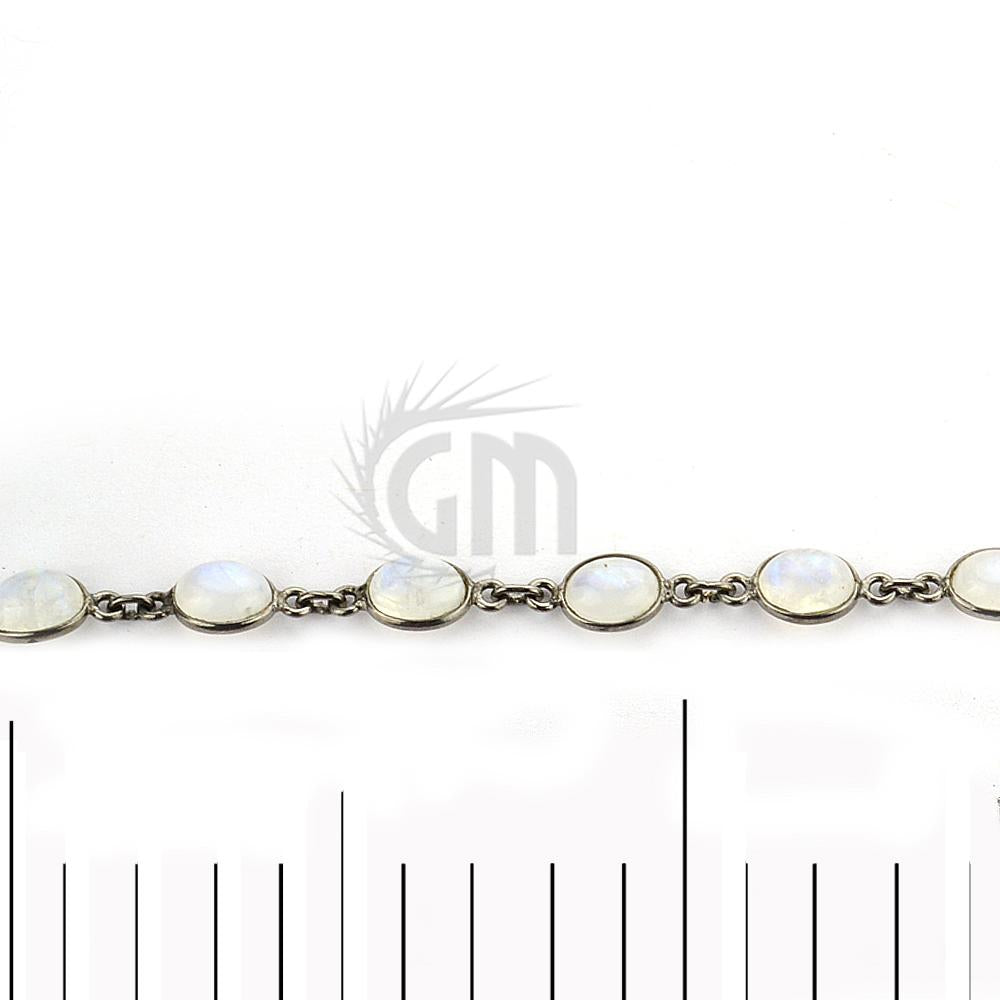 Rainbow Moonston 7x9mm Oval Oxidized Continuous Connector Chain (764011380783)