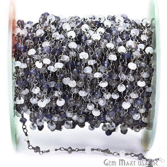 Rainbow With Iolite Gemstone Beaded Wire Wrapped Rosary Chain - GemmartUSA