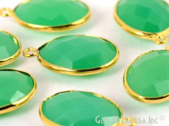 Chrysoprase Chalcedony Oval 12x16mm Gemstone Single Bail Gold Bezel Connector