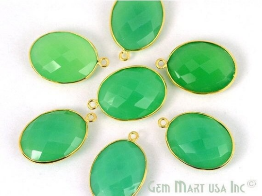 Chrysoprase Chalcedony Oval 15x20mm Gemstone Single Bail Gold Bezel Connector