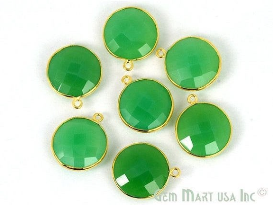Clearance Sale Chrysoprase Chalcedony Round 16mm Gemstone Single Bail Gold Bezel Connector