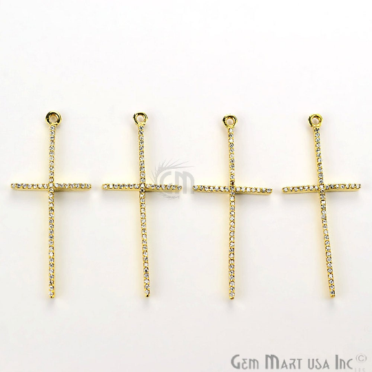 Cubic Zircon Pave 'Cross' Shape Gold Vermeil Charm for Bracelet Pendants & Necklace - GemMartUSA