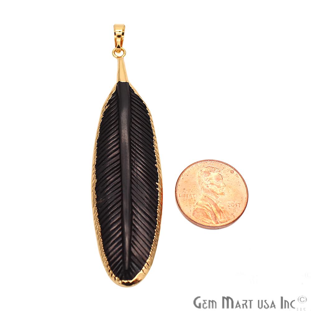 Black Feather Pendant,Gold Feather Necklace,Feather Choker Charm,Boho Gold Necklace,(CHPR-50088) - GemMartUSA