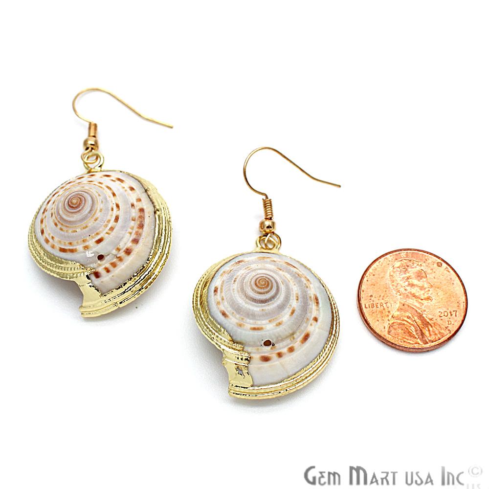 Shell earring, Round Shape, oxidized earrings, gold plated, hook earring (CHPR-50099) - GemMartUSA