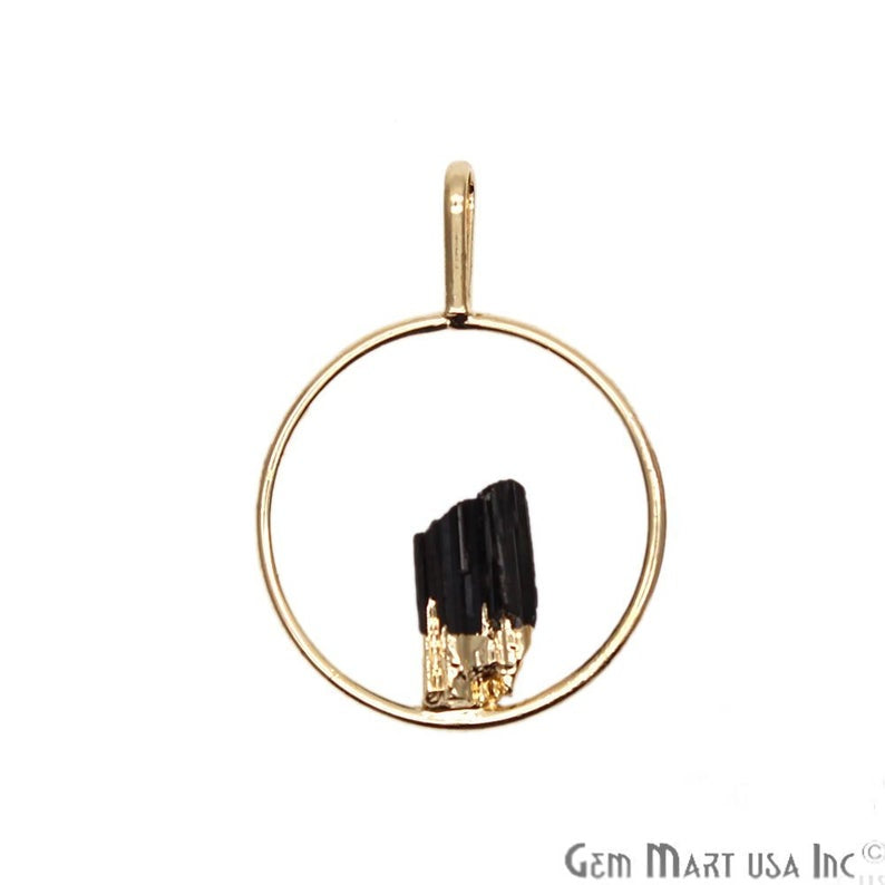 DIY Stalagmite Black Tourmaline Gold Electroplated Gemstone Pendant - GemMartUSA