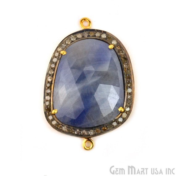 Diamonds Wonder Sapphire 35x23mm Gold Vermeil Over Sterling Silver Connector - GemMartUSA