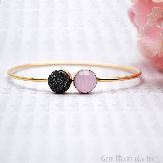 Round 10mm Druzy & Gemstone Adjustable Bracelets (Pick your Gemstone) - GemMartUSA