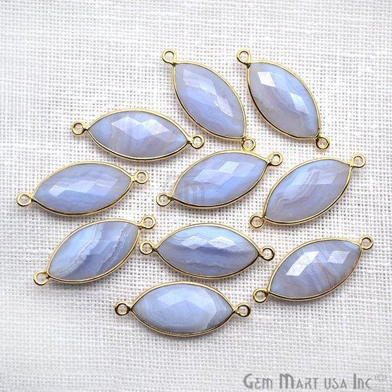 Marquise 10x20mm Gold Bezel Double Bail Gemstone Connector