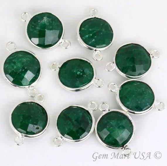 Round 12mm Double Bail Silver Plated Gemstone Bezel Connector