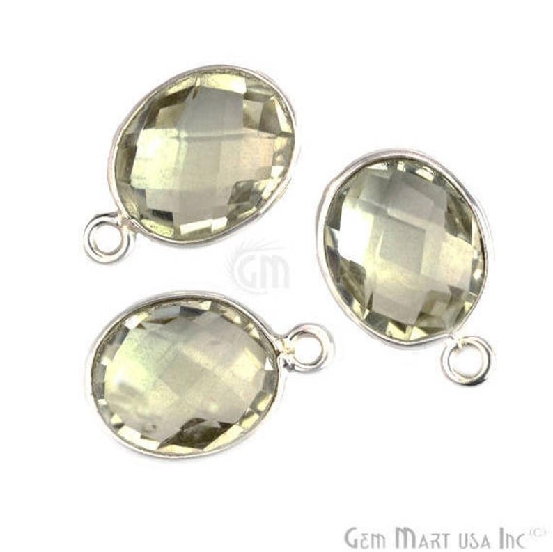 Green Amethyst 8x10mm Oval Bezel Connector (Pick Your Plating) - GemmartUSA