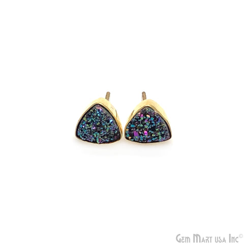 Green Druzy Trillion 10mm Gold Plated Stud Earring