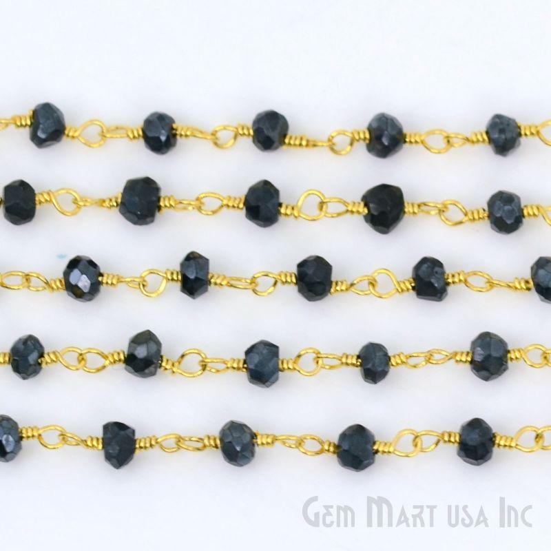 Black Pyrite Gold Plated Beaded Wire Wrapped Rosary Chain (762917126191)