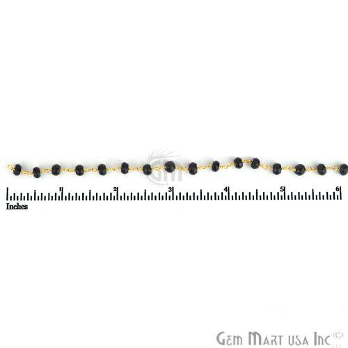 Black Spinel 5-6mm Gold Plated Wire Wrapped Beads Rosary Chain (762927546415)