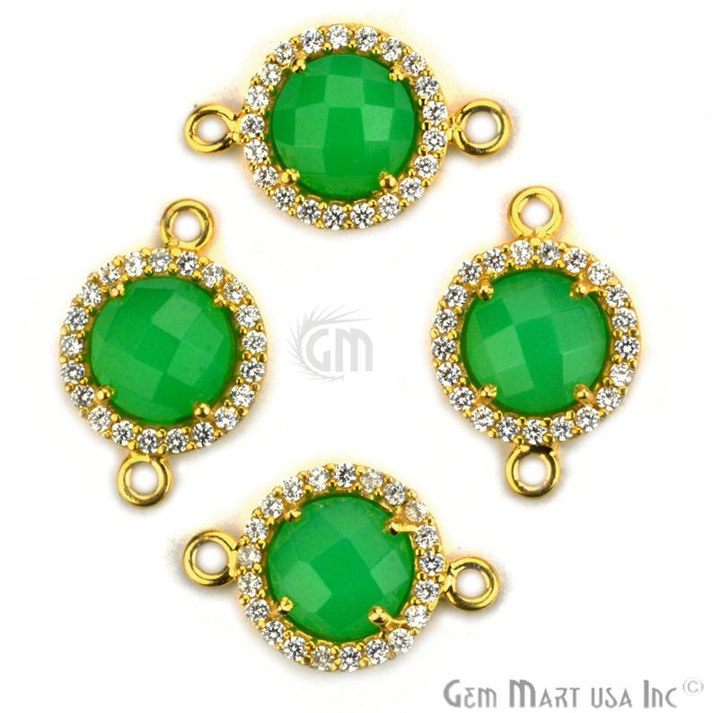 Cubic Zircon Pave Druzy 8mm Round Gold Plated Double Bail Connector (Pick Stone) - GemMartUSA