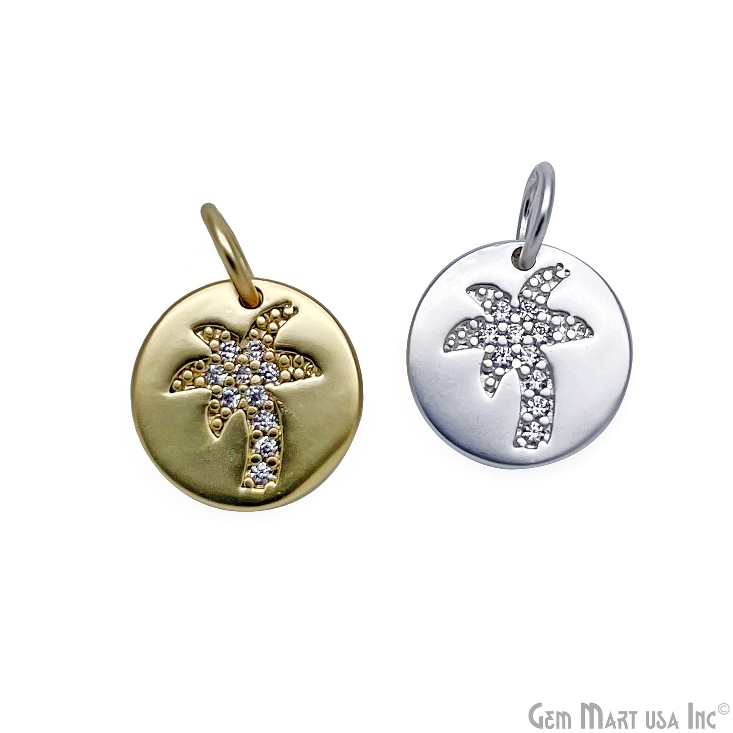 CZ Coconut Tree Round Charm Pendant 10mm Single Bail Tree Bracelet Charm