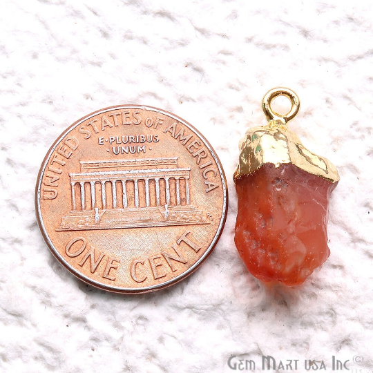 Rough Carnelian Gemstone Gold Electroplated Single Bail Connector Charm