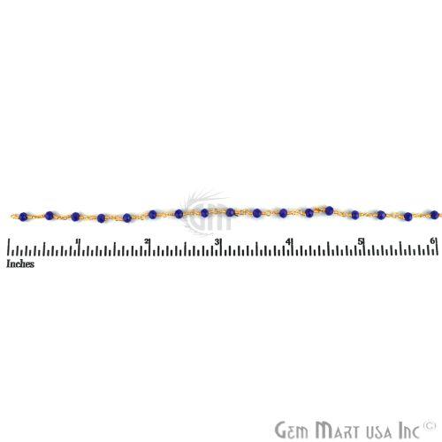 Dark Blue Chalcedony 3-3.5mm Gold Plated Wire Wrapped Beads Rosary Chain (762959527983)