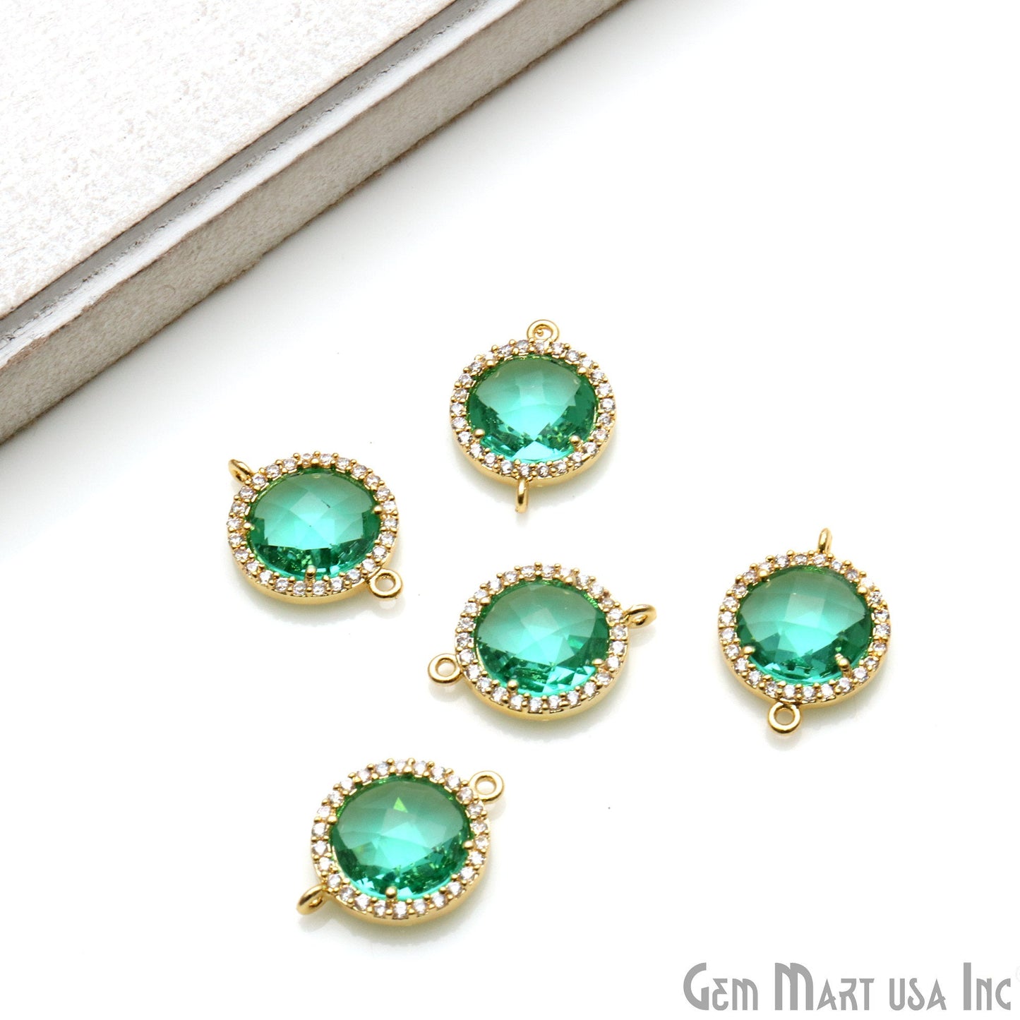 Round 10mm Gold Prong Setting Cubic Zircon Pave Connectors (Pick Stone) - GemMartUSA