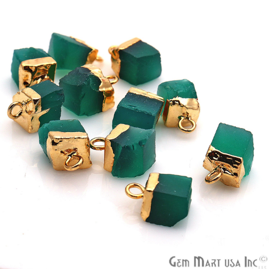 Rough Green Onyx Gold Electroplated Single Bail Gemstone Connector