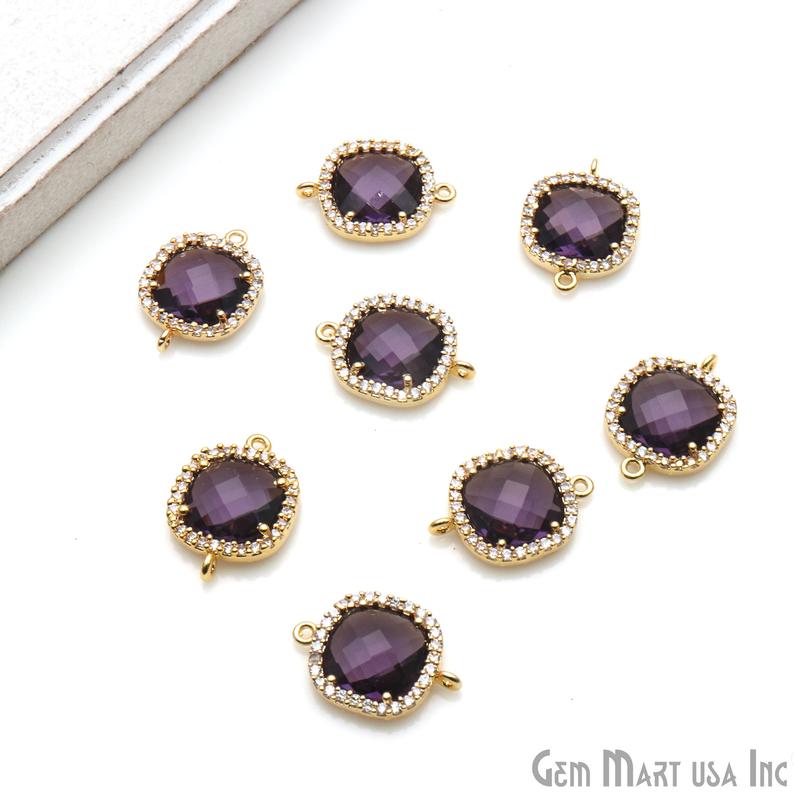 Cushion 10mm Gold Prong Setting Cubic Zircon Pave Connectors (Pick Stone) - GemMartUSA