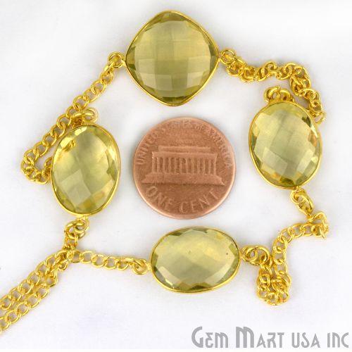 Lemon Topaz Mix Shape 15mm Gold Plated Bezel Connector Chain