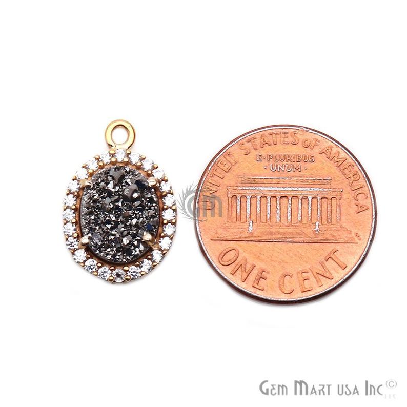 Platinum Druzy 8x10mm Oval Cubic Zircon Pave Connector - GemMartUSA