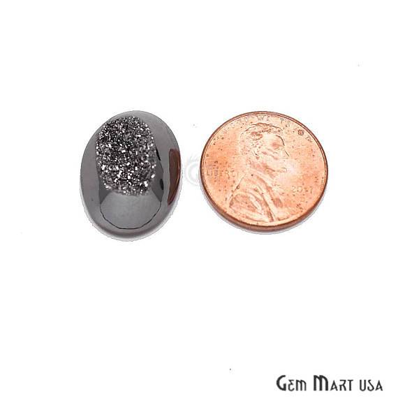 Platinum Druzy, Druzy Cabochon, 20x15mm Oval Shaped Druzy, Cabochon, Druzy Stone (GPMZ-80036) - GemMartUSA
