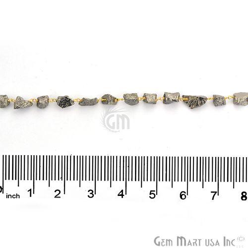 Natural Black Pyrite 6-8mm Rough Nugget Freeform Gold Plated Beads Chain (764029141039)