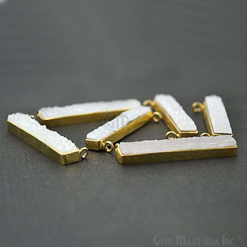 Druzy Bar 43x7mm Rectangle Double Bail Gemstone Connector (Pick Your Color, Plating) - GemMartUSA