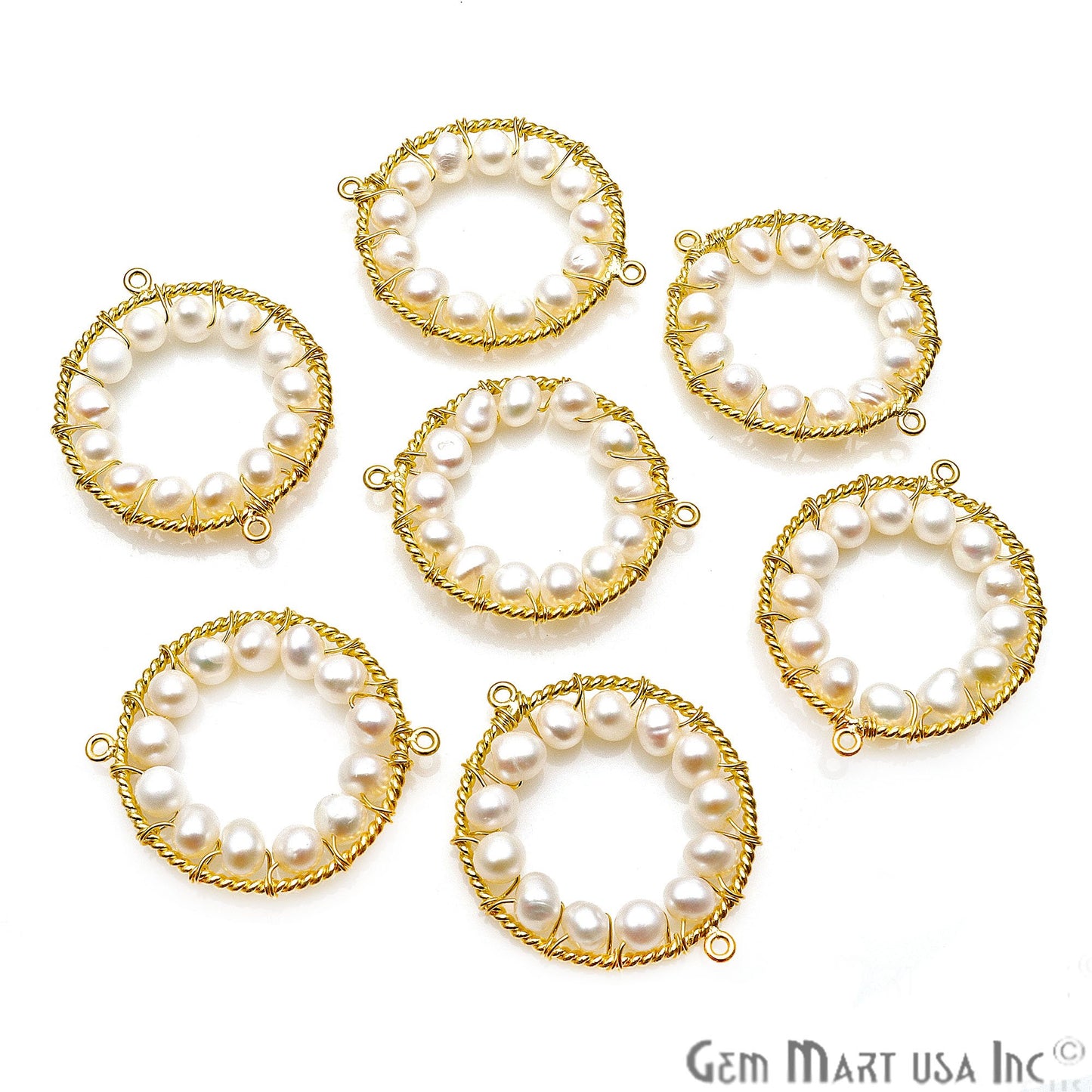 Round Gemstone Beaded 37x31mm Gold Plated Wire Wrapped Connector