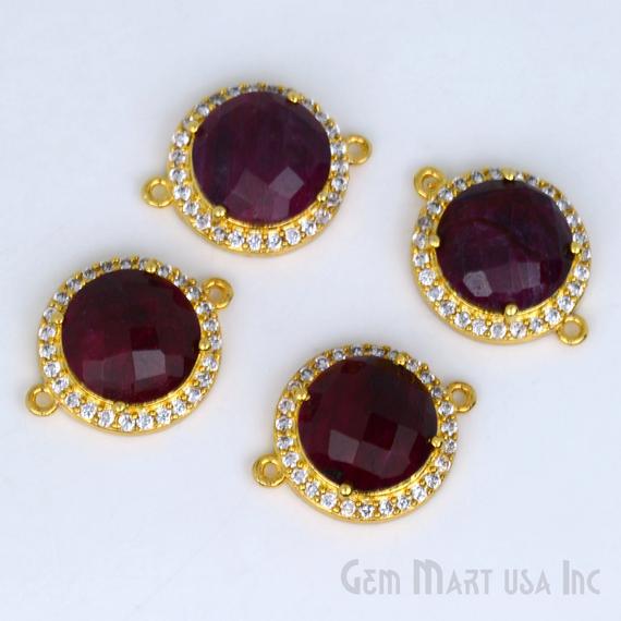 Round 14mm Cubic Zirconia Prong Setting Gold Connector (Pick Stone) - GemMartUSA