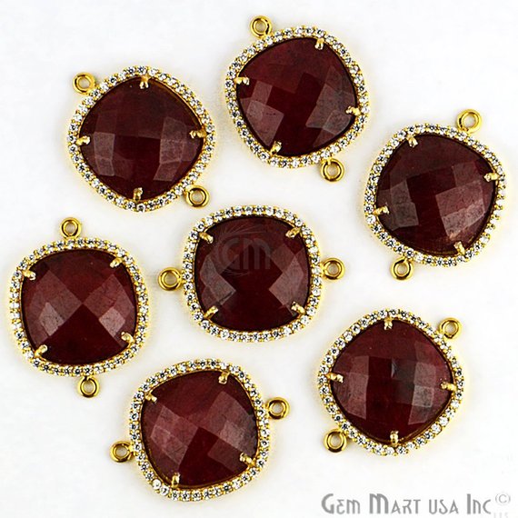 Gemstone 16mm Cushion Cubic Zirconia Gold Plated Connector (Choose Gemstone) - GemMartUSA