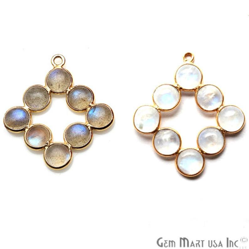 Rainbow Moonstone Gold Plated 33x24mm Square Shape Chandelier Finding Component - GemMartUSA