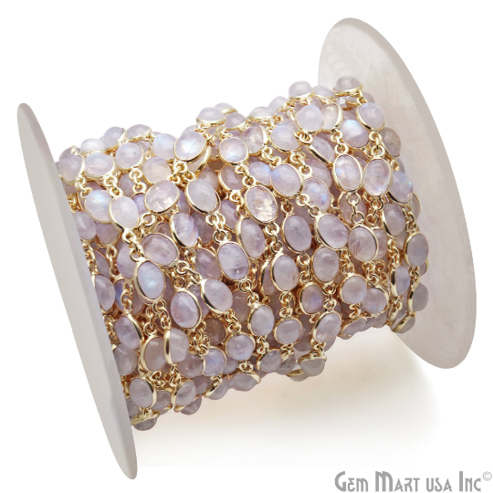 Rainbow Cabochon Oval 7x5mm Gold Plated Bezel Continuous connector Chain - GemMartUSA