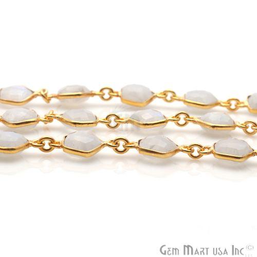 Rainbow Moonstone 8mm Pentagon Gold Plated Bezel Continuous Connector Chain