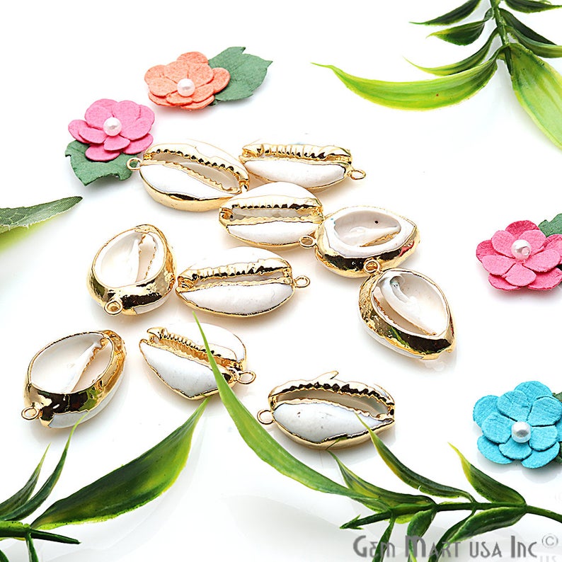 Conch Seashell Gold Electroplated Beach Charm Connector - GemMartUSA