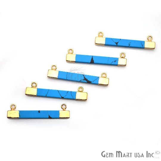 Jasper Turquoise Rectangle Gold Plated Gemstone Connector