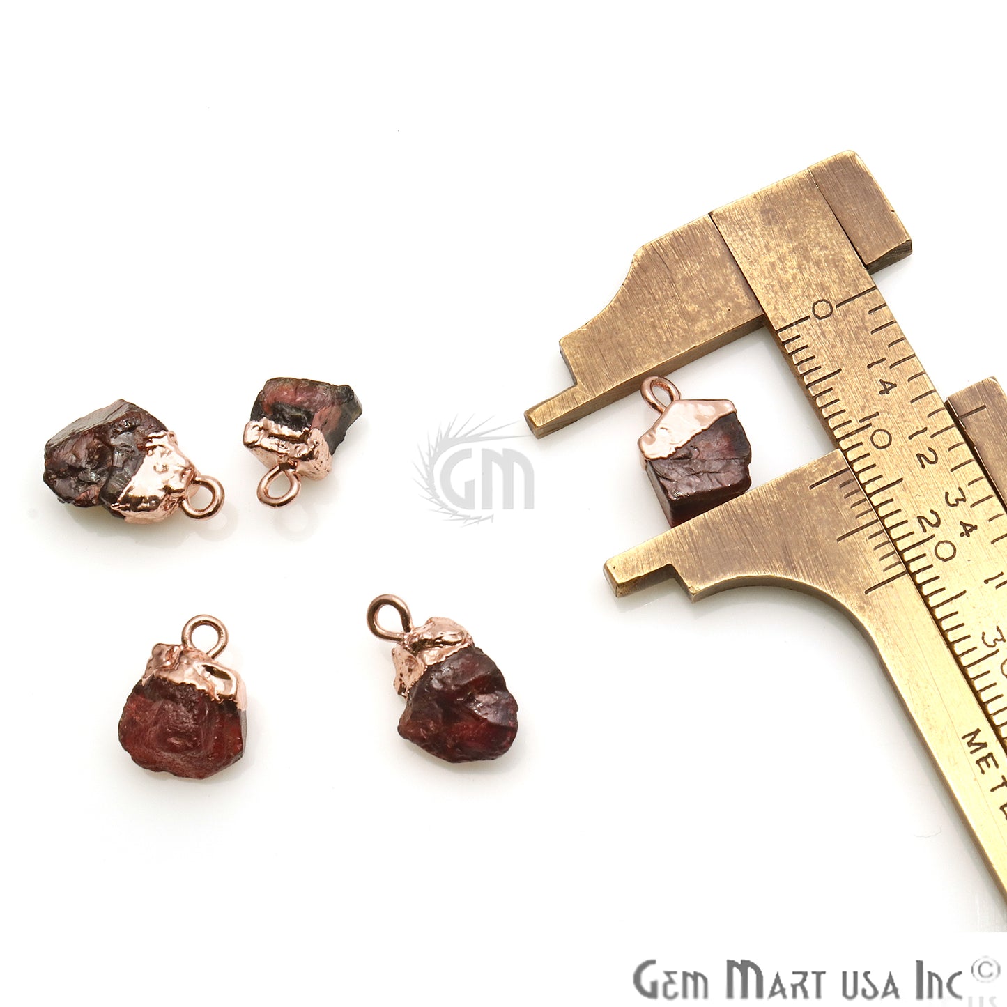 Rough Garnet Gemstone 17x8mm Organic Rose Gold Edged Connector - GemMartUSA