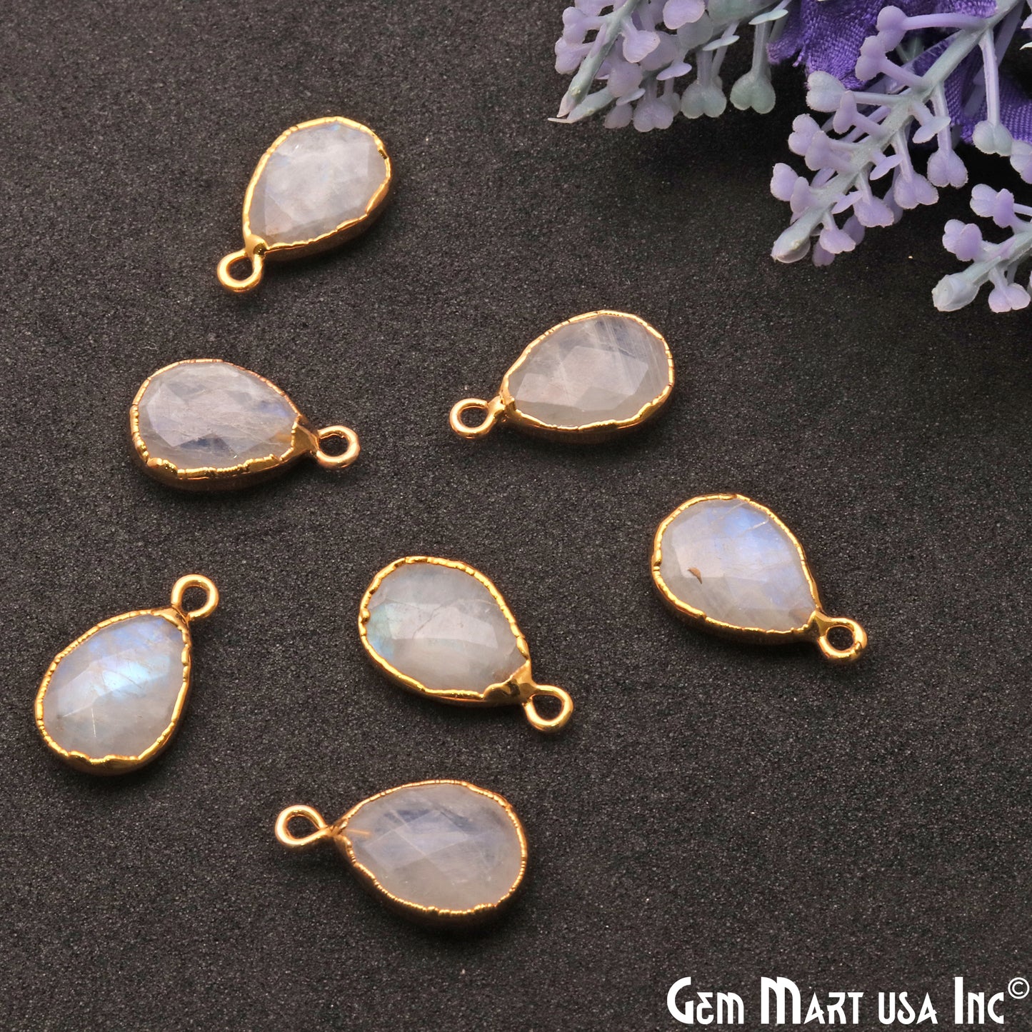 Rainbow Moonstone 10x14mm Gold Electroplated Pears Single Bail Connector - GemMartUSA
