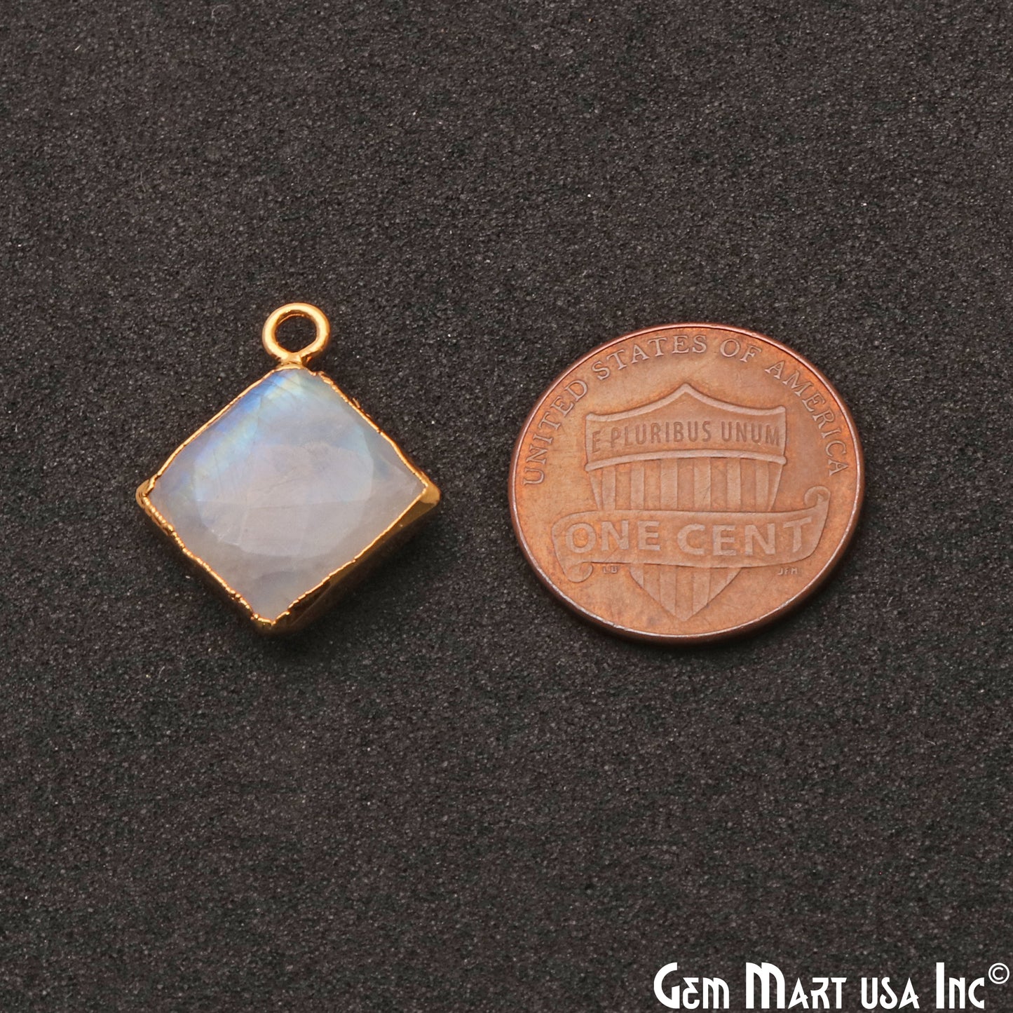 Rainbow Moonstone 12mm Square Gold Plated Single Bail Connector - GemMartUSA