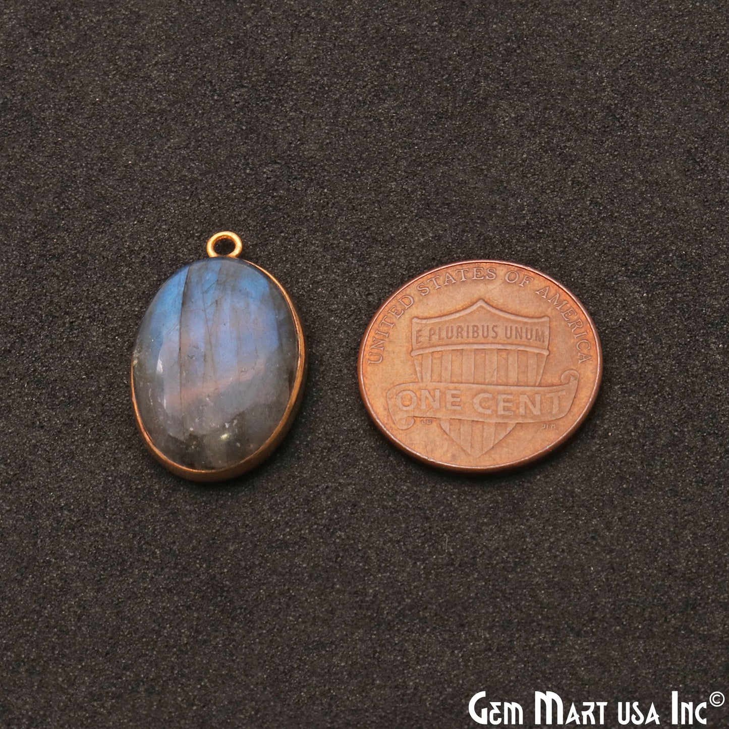 Flashy Labradorite 18x13mm Cabochon Oval Gemstone Connector - GemMartUSA
